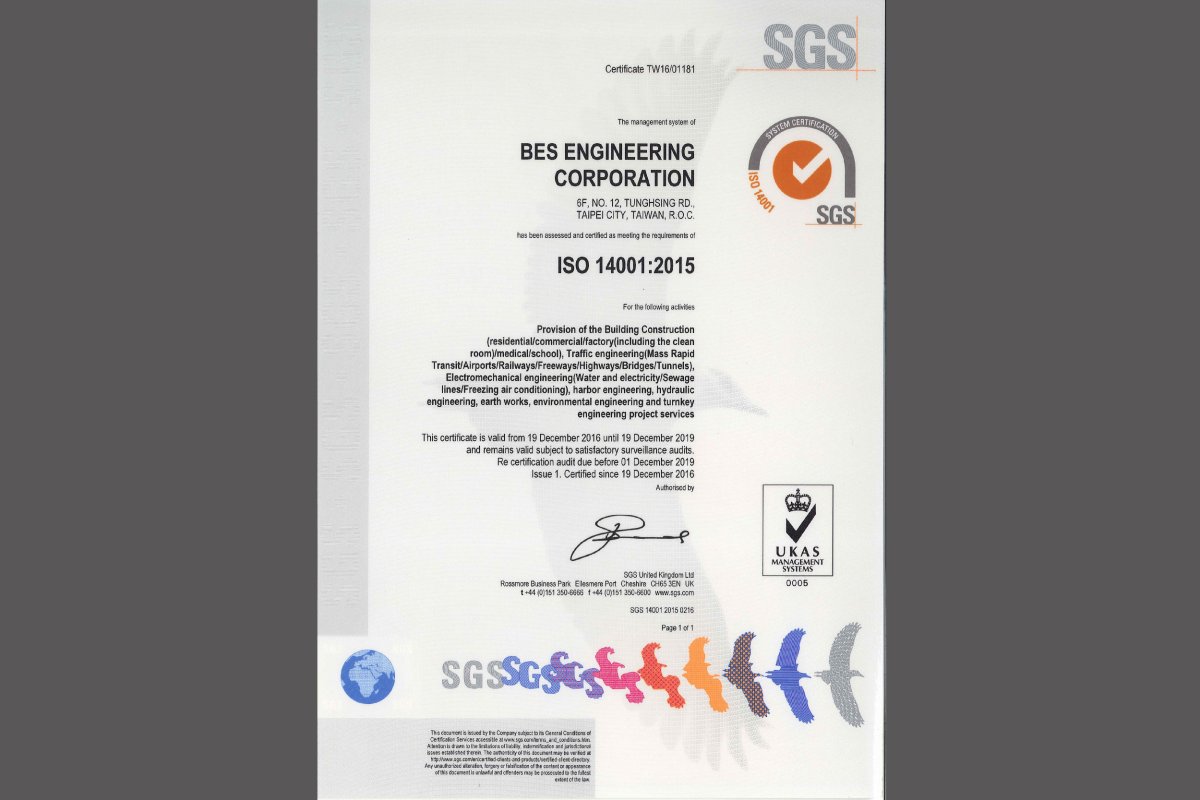 ISO14001 Environmental Management System Certificate
