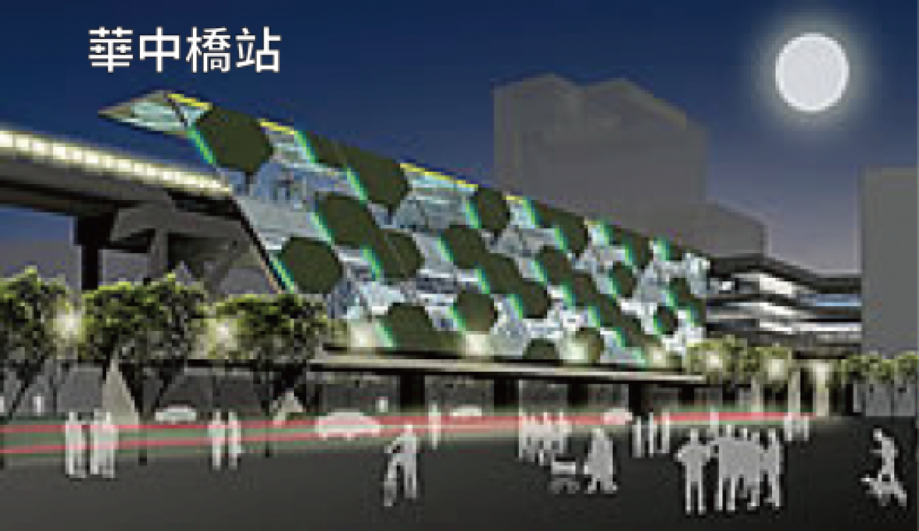 採高架疊式月台之方式設置，長約106公尺、寬約9公尺，高約24公尺。